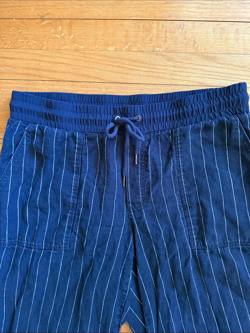 Athleta Cabo 100% Linen Wide Leg Pant Women’s 14 Navy Blue Stripe - Picture 2 of 6